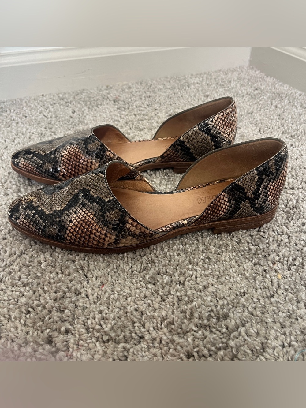 Madewell Leather Snakeskin D’Orsay Pointed Toe Flats 7.5 Metallic